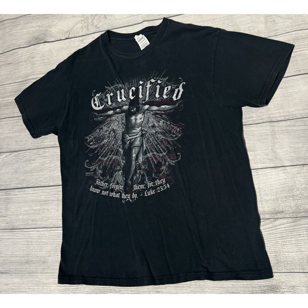 Vintage Kerusso Jesus Crucified Graphic T Shirt Size Large Cross Christian Y2K